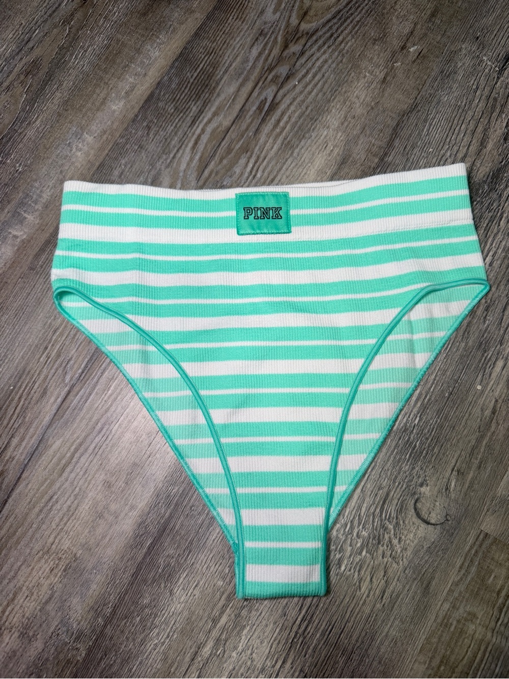 PINK Victoria's Secret Mint Green & White Striped Bikini Bottom
